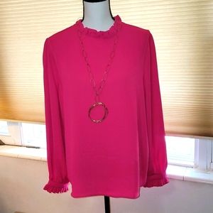 NWOT Fushia Ruffle Collar Blouse